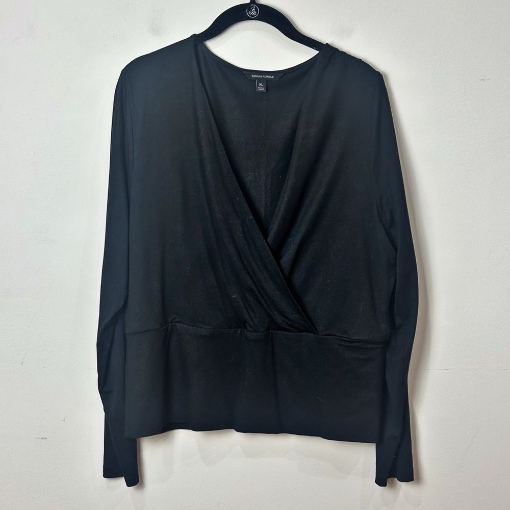 Banana Republic Long Sleeve Jersey V Neck Surplice Top Black